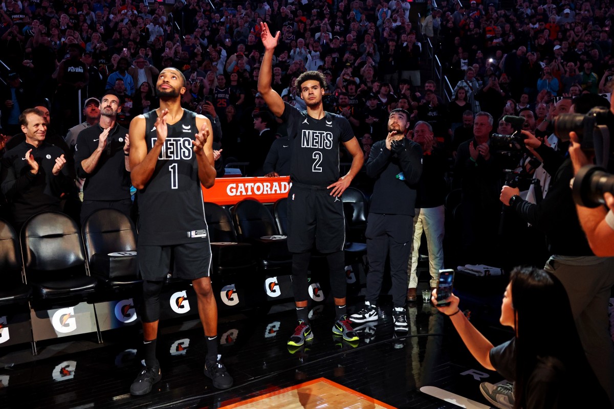 Brooklyn Nets forward Mikal Bridges (1) and forward Cameron Johnson (2)